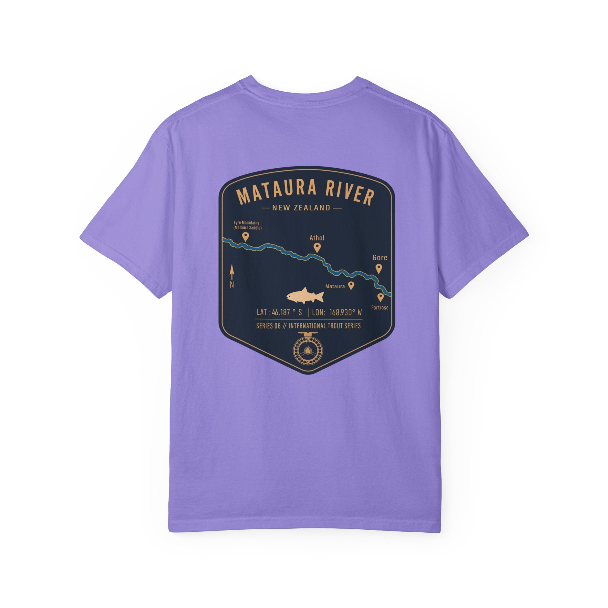 Mataura River New Zealand Fly Fishing T-Shirt - Vintage Trout Series Map Graphic Tee - Gift for Anglers