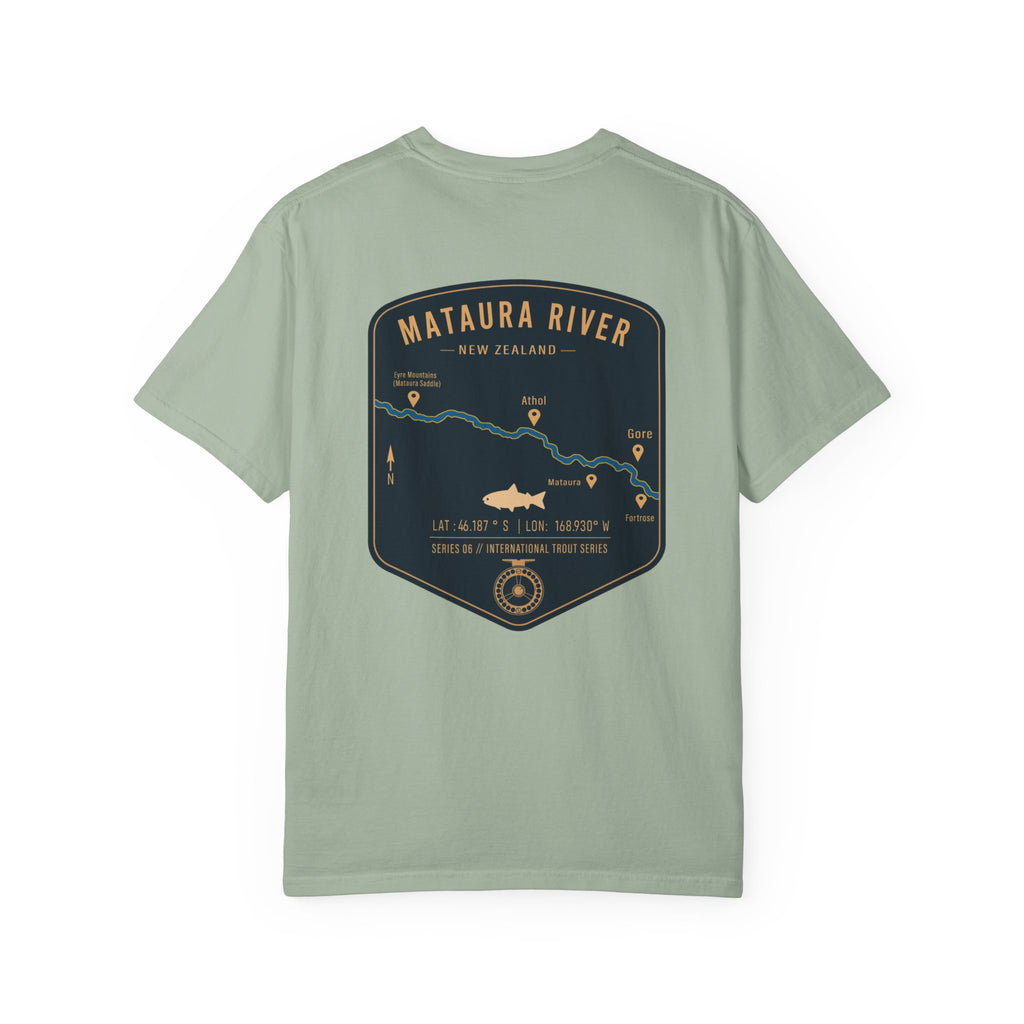 Mataura River New Zealand Fly Fishing T-Shirt - Vintage Trout Series Map Graphic Tee - Gift for Anglers