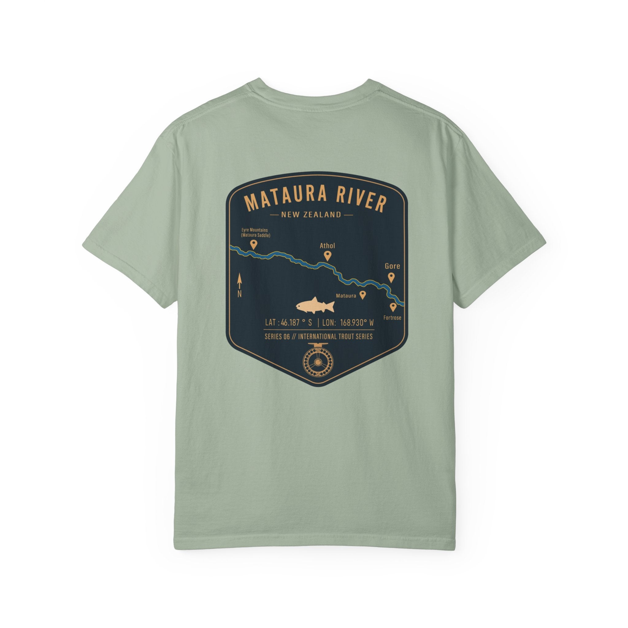Mataura River New Zealand Fly Fishing T-Shirt - Vintage Trout Series Map Graphic Tee - Gift for Anglers