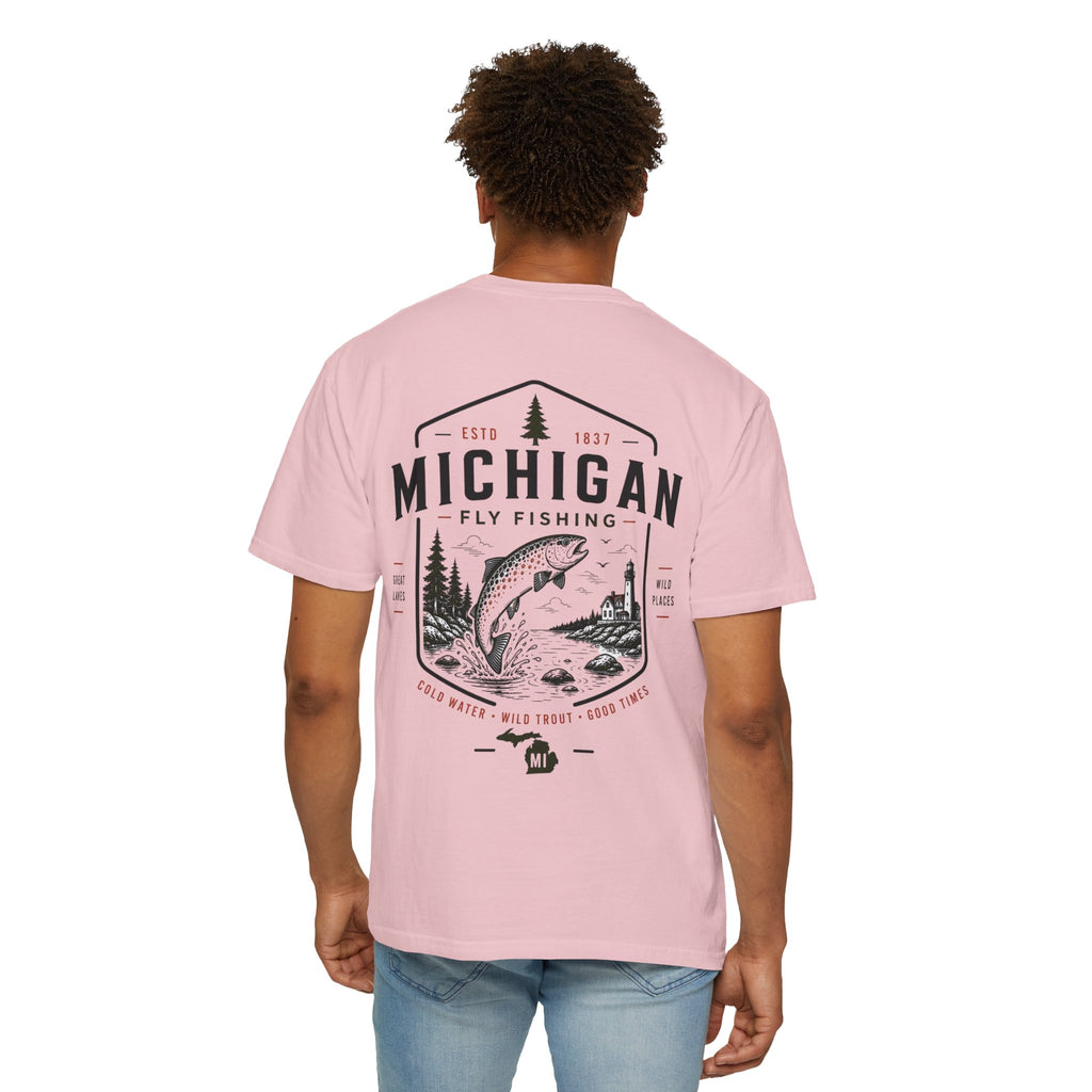 Michigan - State Fly Fishing Badge — Rugged Cotton Tee