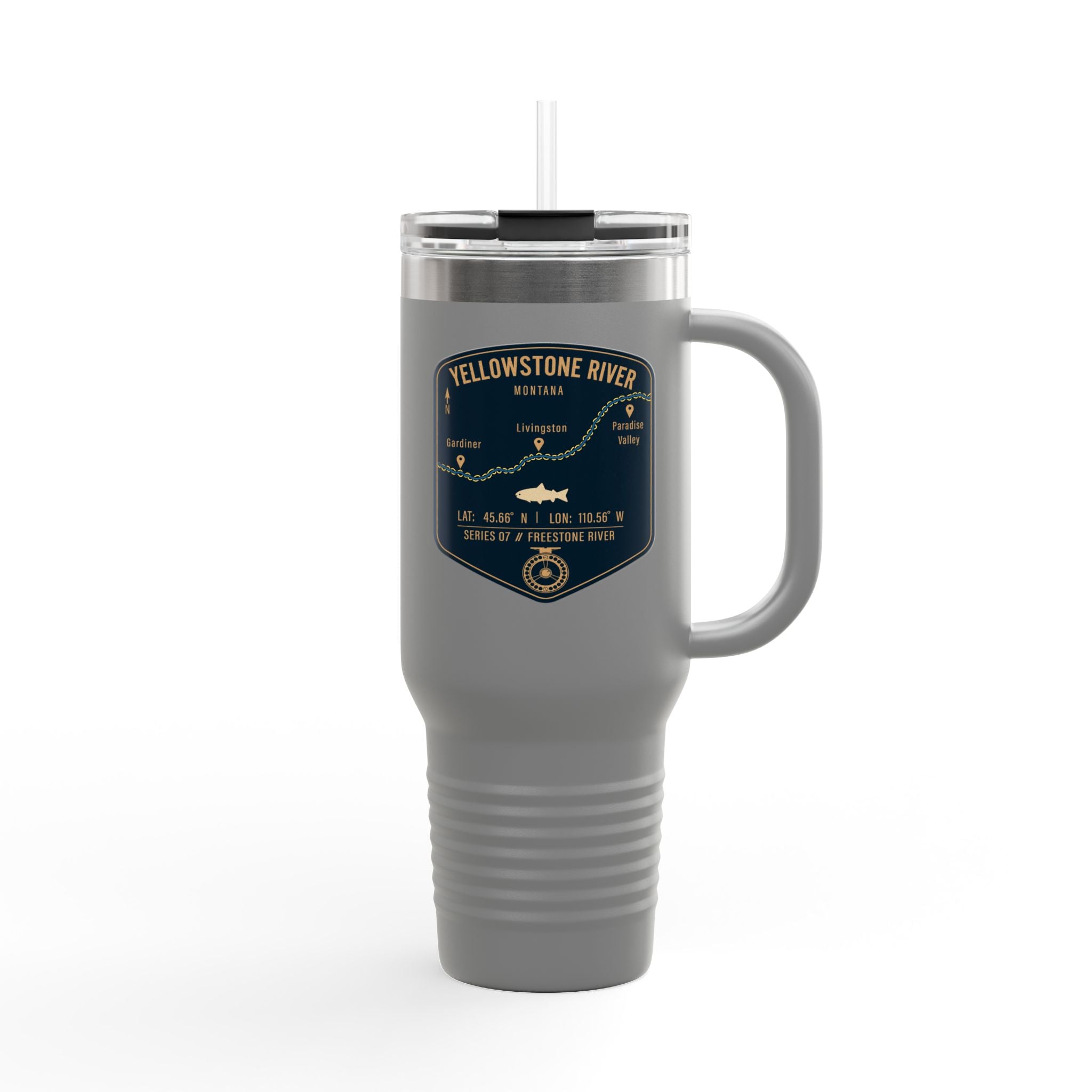 Yellowstone River Fishing Badge Travel Mug | 40oz Insulated Tumbler