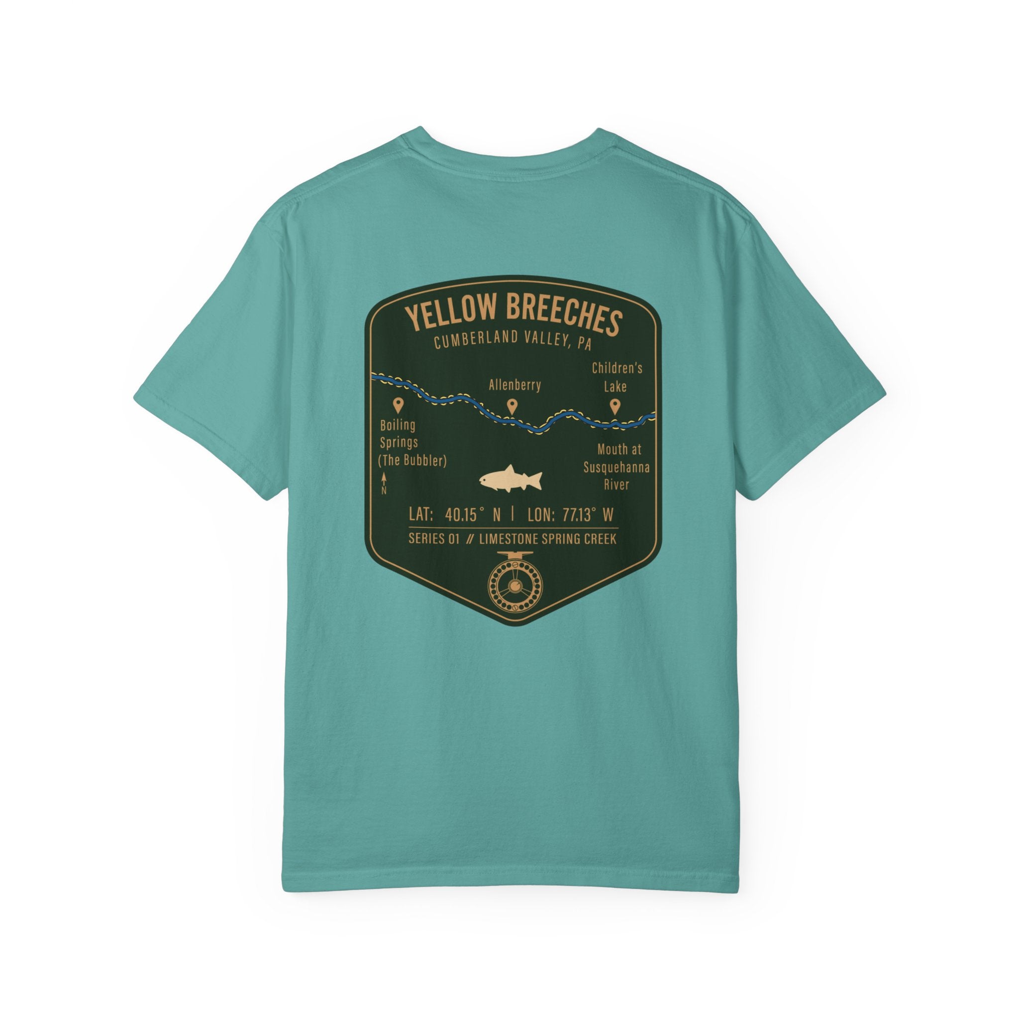Yellow Breeches Fly Fishing T-Shirt - Cumberland Valley PA Trout Fishing Gear - Vintage Badge Style Limestone Creek Tee