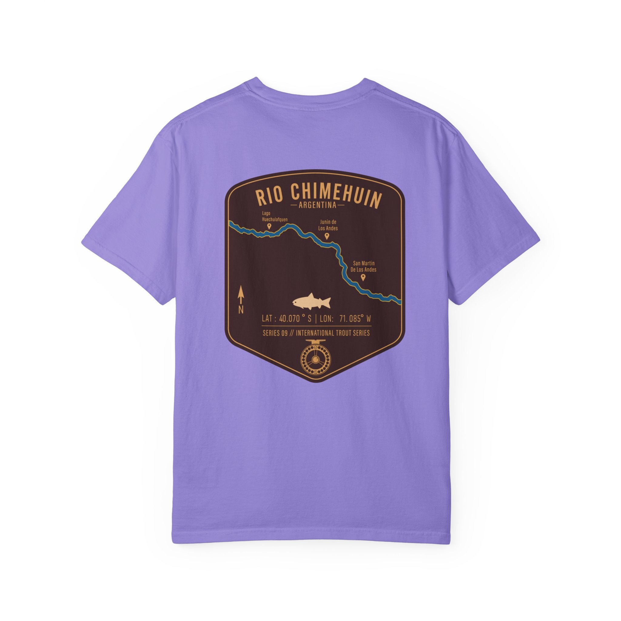 Rio Chimehuin Argentina Fly Fishing T-Shirt - Vintage Patagonia Trout Series Map Tee - Junin de los Andes Souvenir
