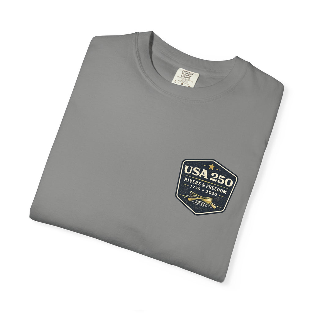 USA 250 River Heritage Light Color Back Badge Rugged Cotton Tee
