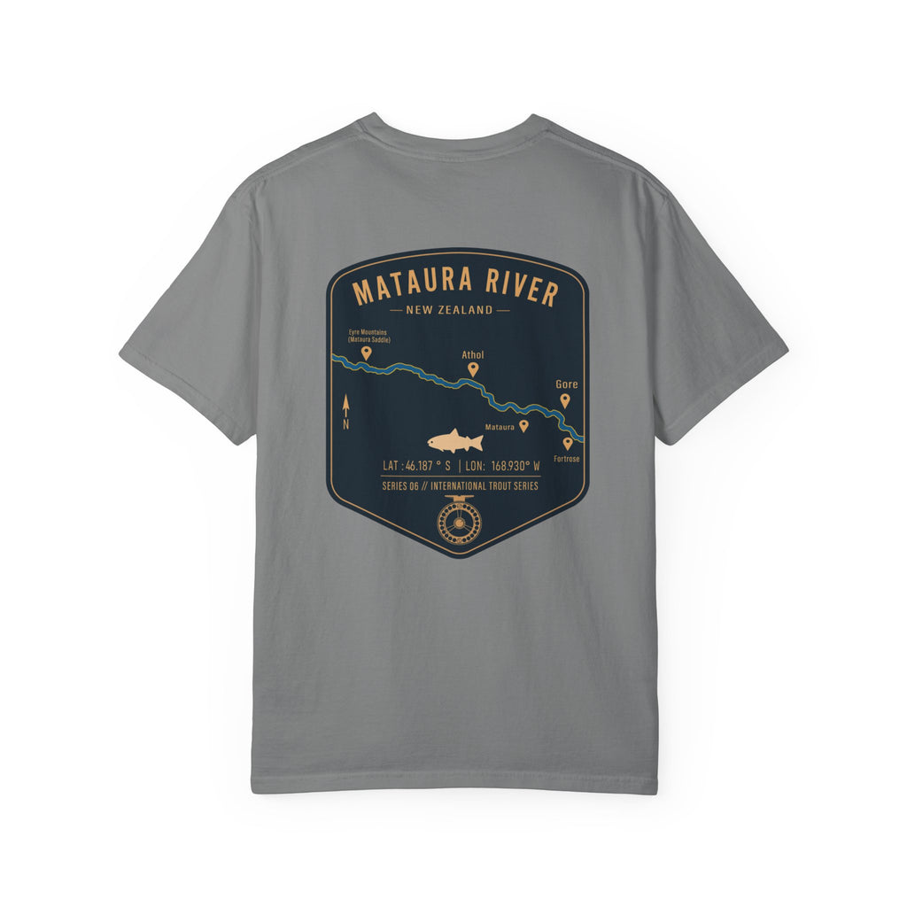 Mataura River New Zealand Fly Fishing T-Shirt - Vintage Trout Series Map Graphic Tee - Gift for Anglers
