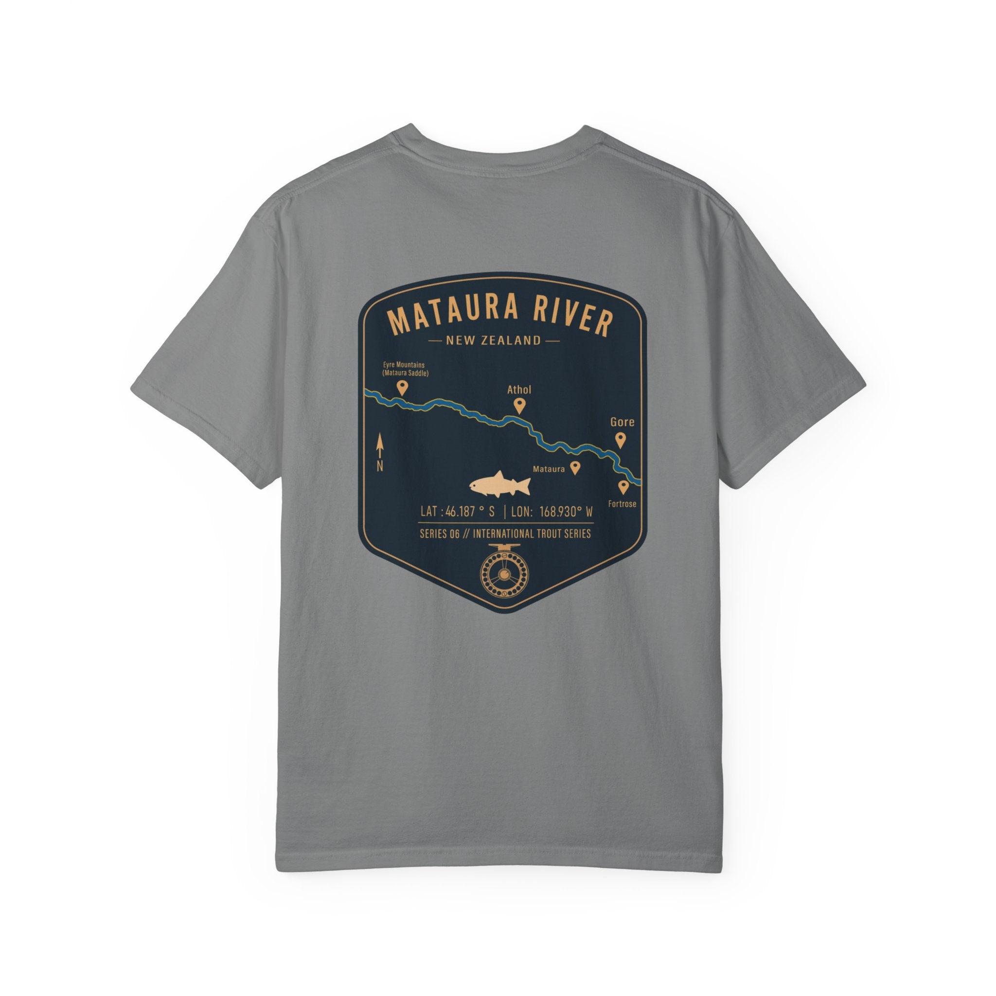Mataura River New Zealand Fly Fishing T-Shirt - Vintage Trout Series Map Graphic Tee - Gift for Anglers