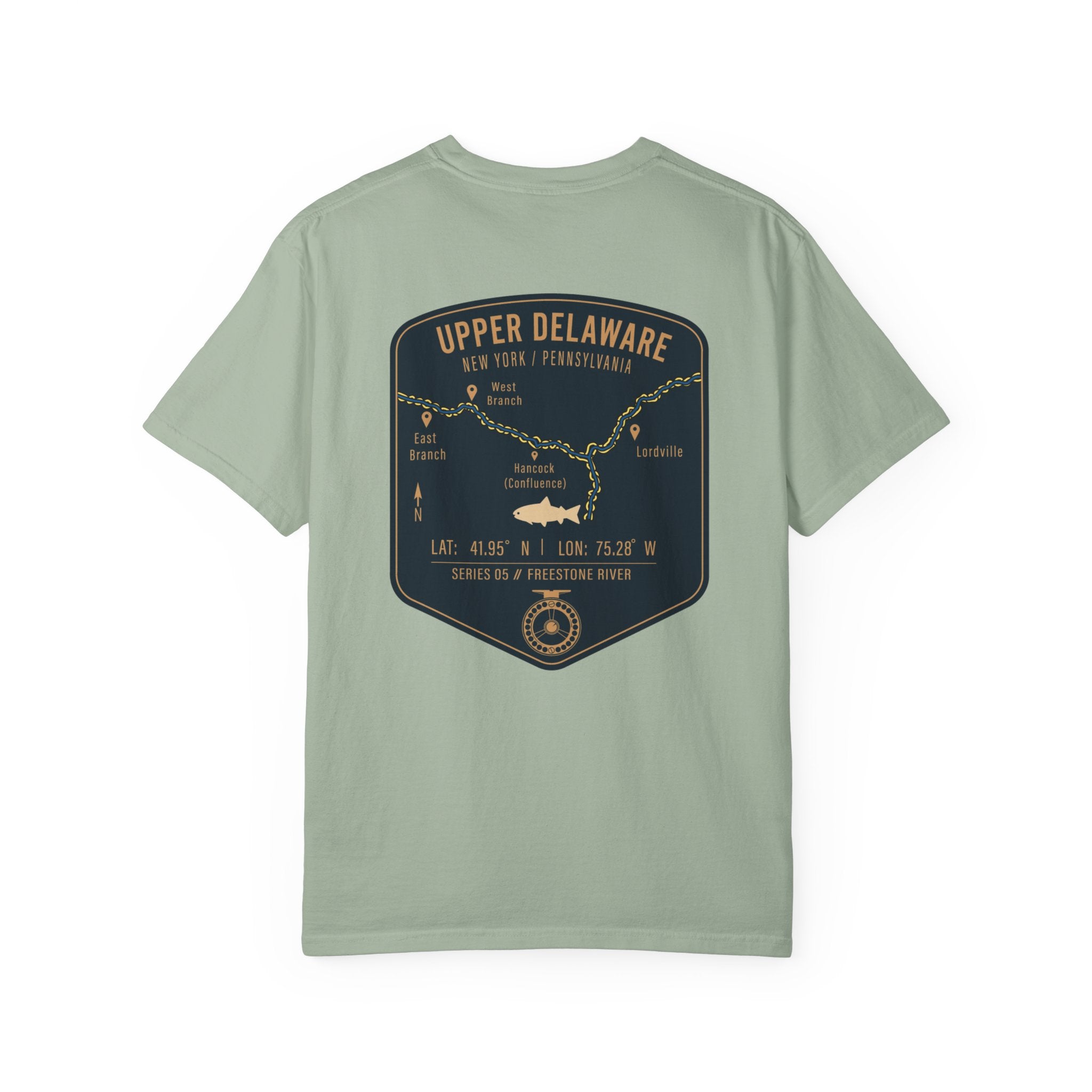 Upper Delaware River Fly Fishing T-Shirt - Vintage Hancock NY PA Map Design - Premium Angler Gift Tee