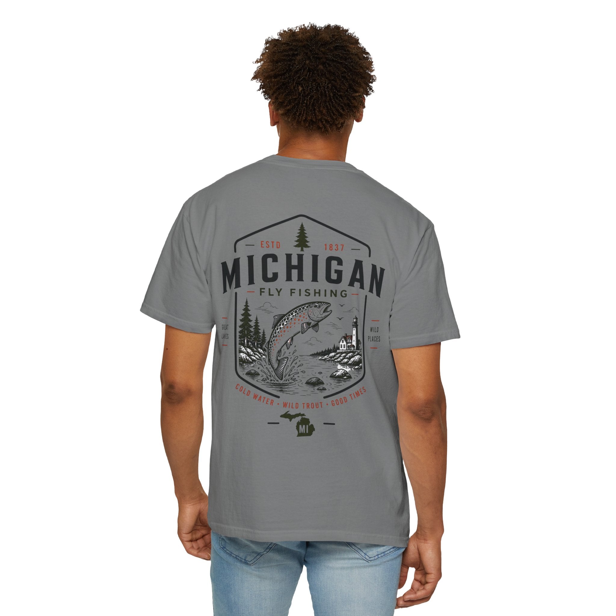 Michigan - State Fly Fishing Badge — Rugged Cotton Tee
