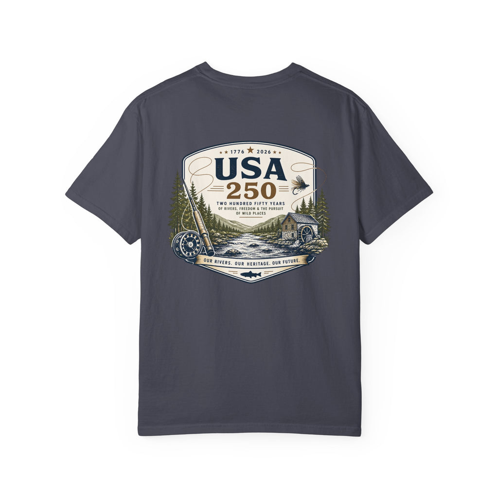 USA 250 River Heritage Light Color Back Badge Rugged Cotton Tee