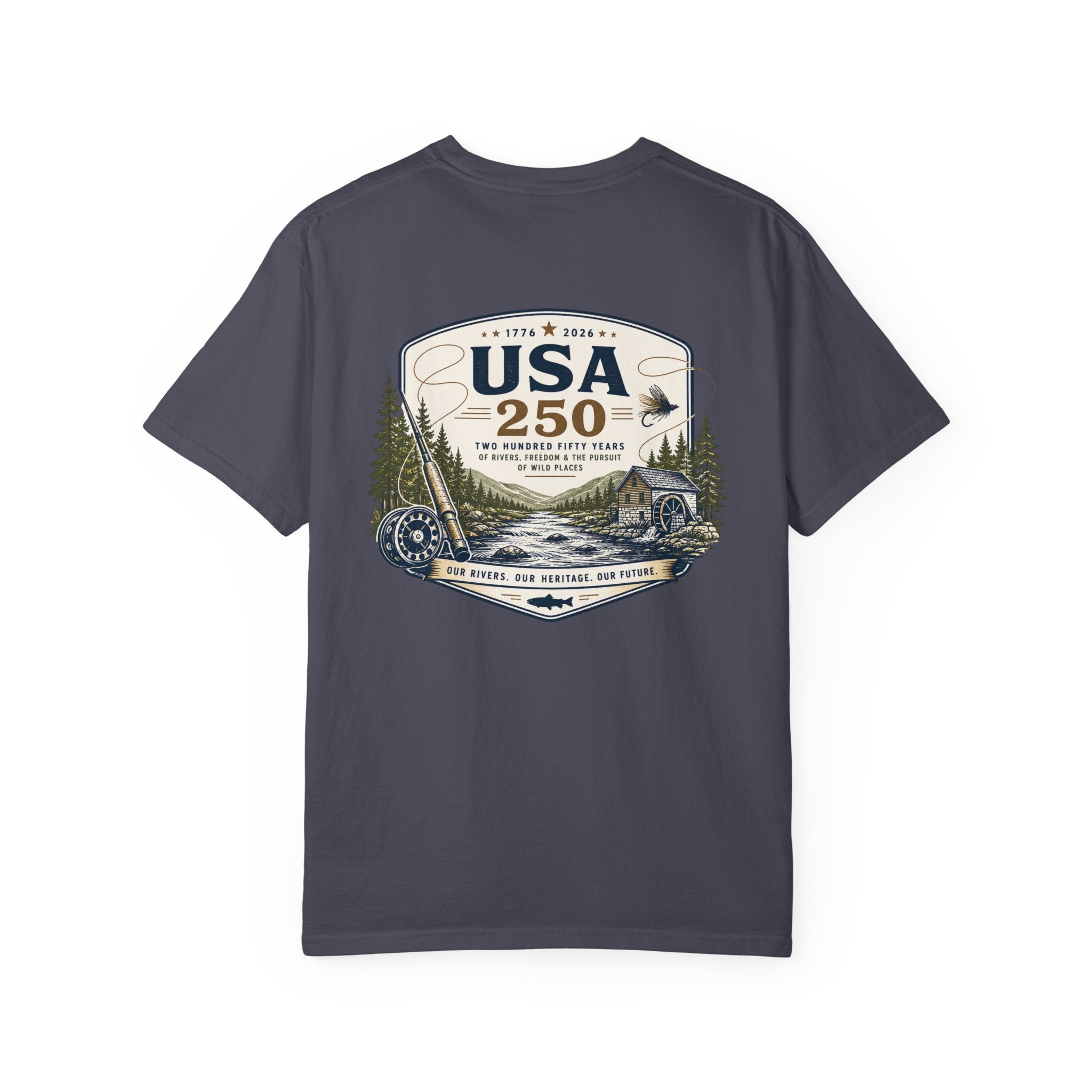 USA 250 River Heritage Light Color Back Badge Rugged Cotton Tee
