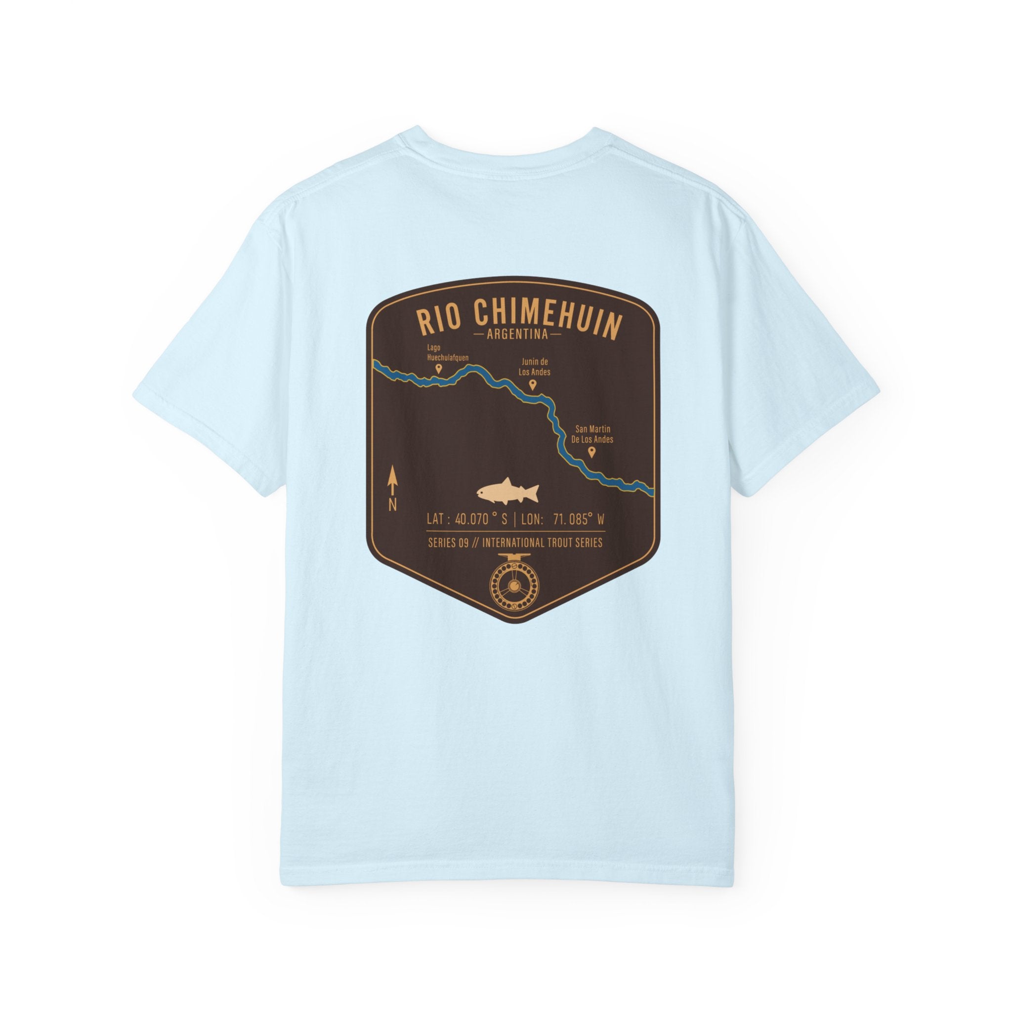 Rio Chimehuin Argentina Fly Fishing T-Shirt - Vintage Patagonia Trout Series Map Tee - Junin de los Andes Souvenir
