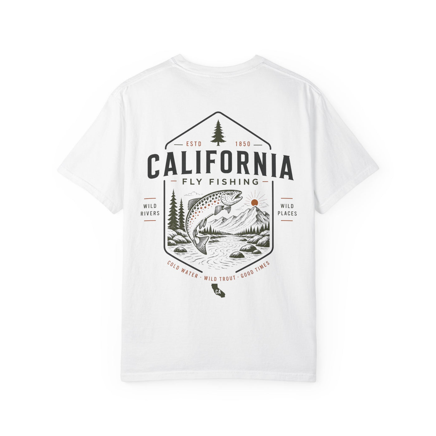 California - State Fly Fishing Badge — Rugged Cotton Tee