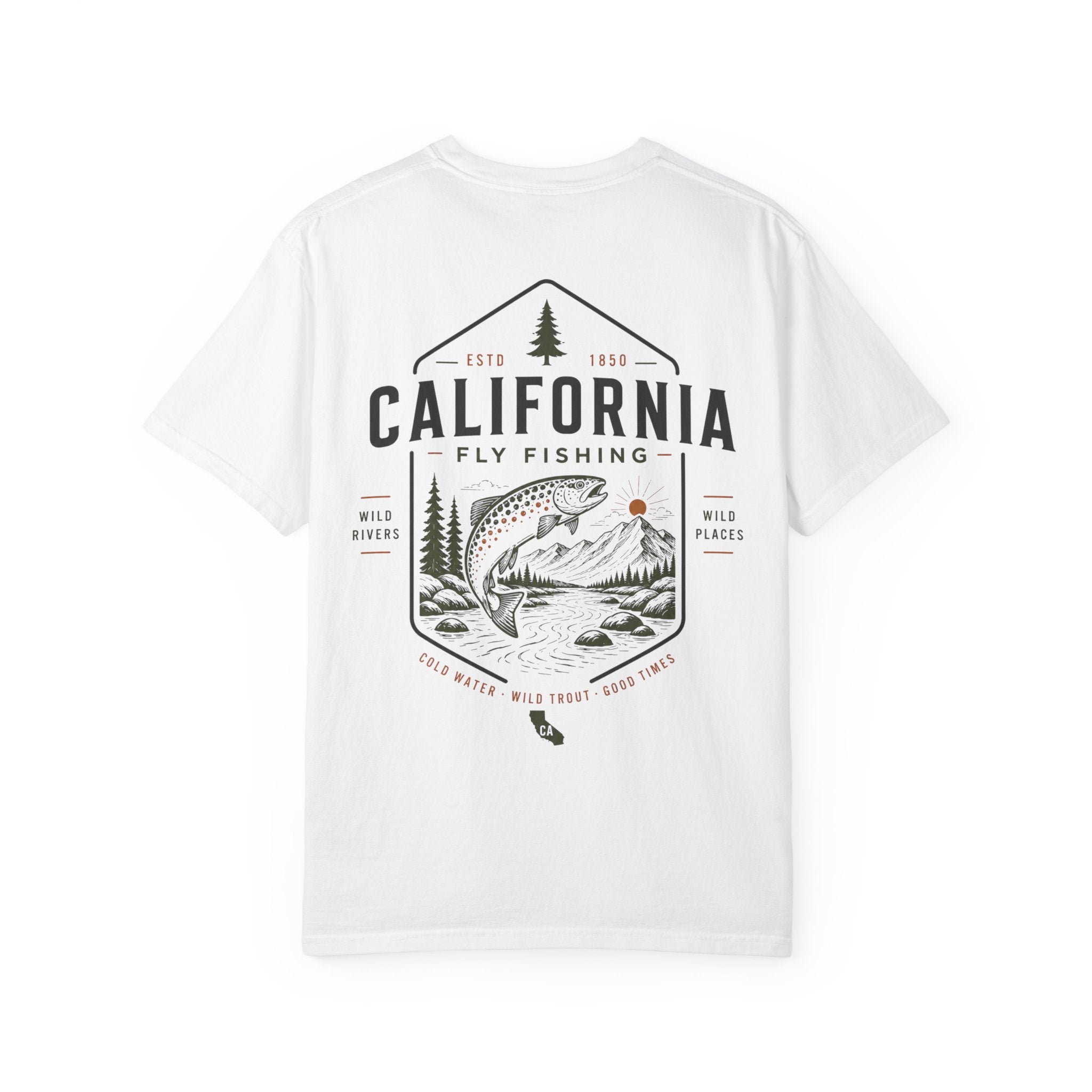 California - State Fly Fishing Badge — Rugged Cotton Tee