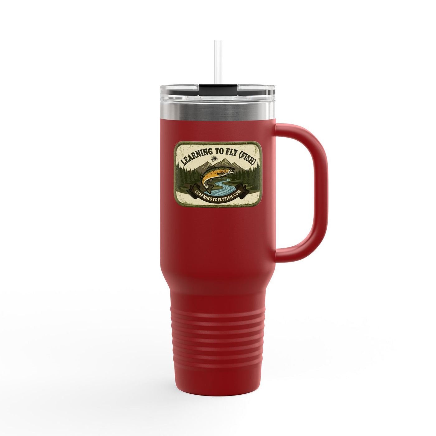 Learning to Fly (Fish) Fishing Badge Travel Mug | 40oz Insulated Tumbler