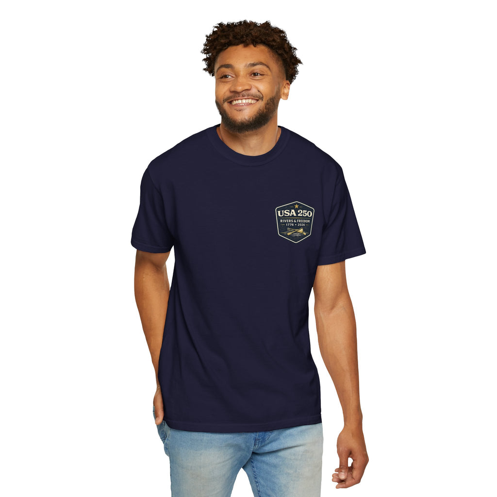 USA 250 River Heritage Light Color Back Badge Rugged Cotton Tee