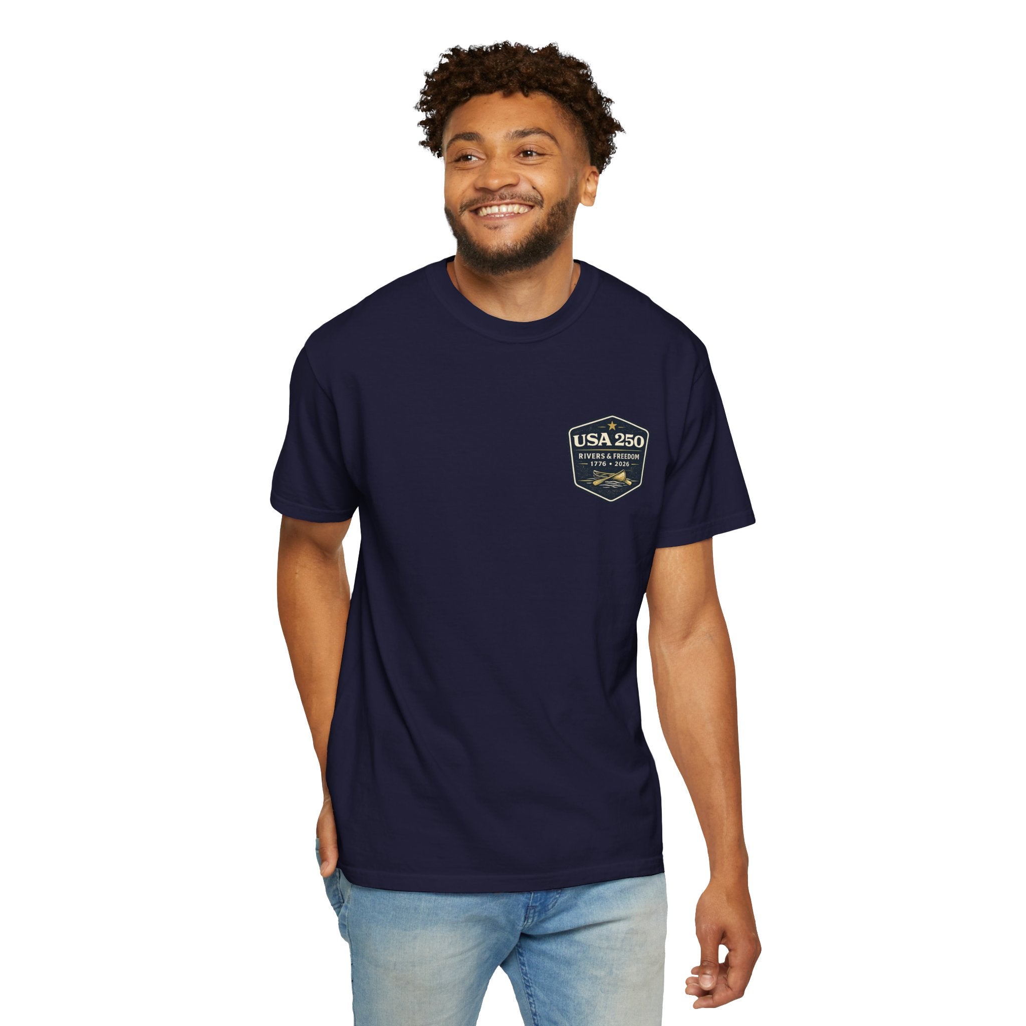 USA 250 River Heritage Light Color Back Badge Rugged Cotton Tee