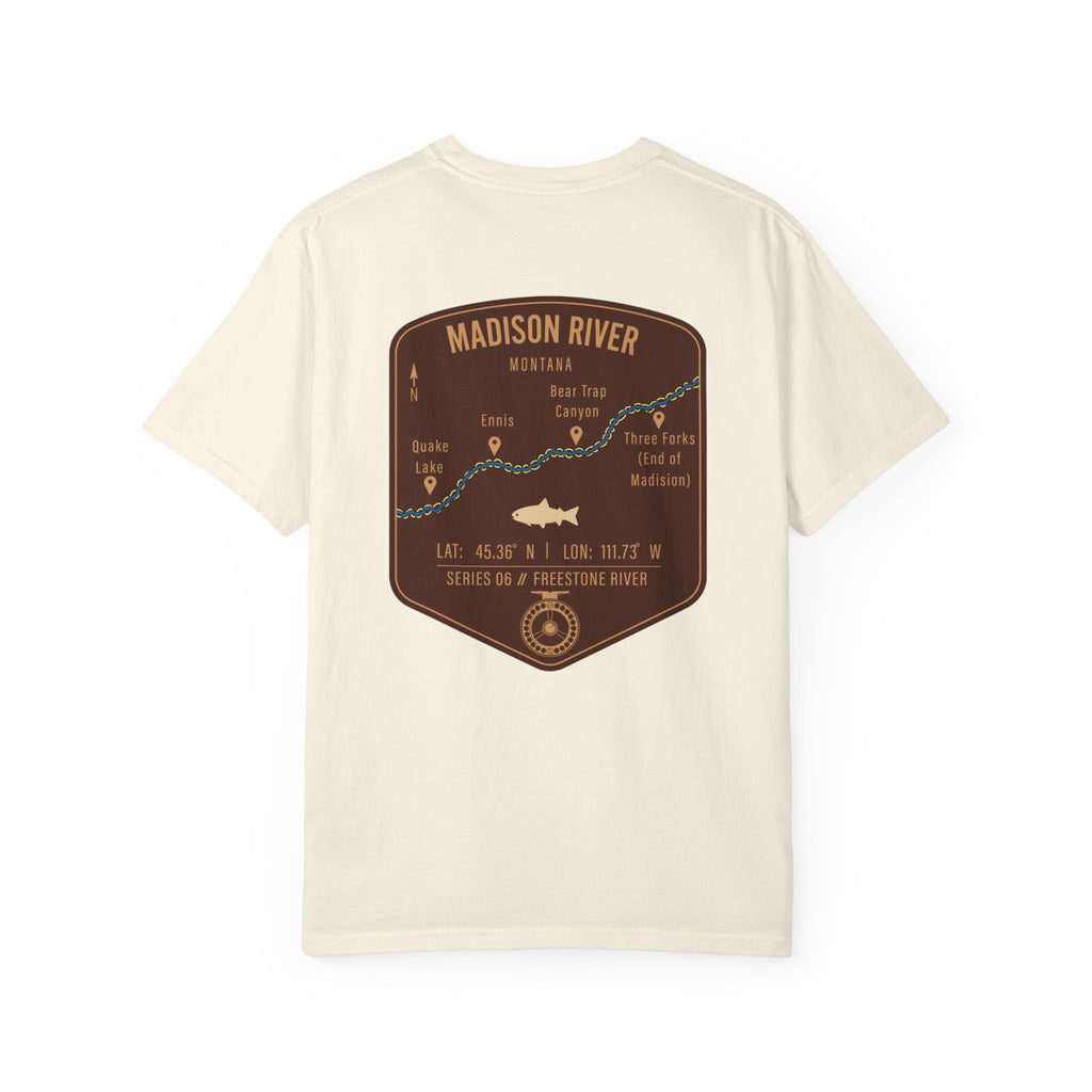 Madison River Montana Fly Fishing T-Shirt - Vintage Map Design Retro Angler Tee - Quake Lake Ennis Bear Trap Canyon Souvenir