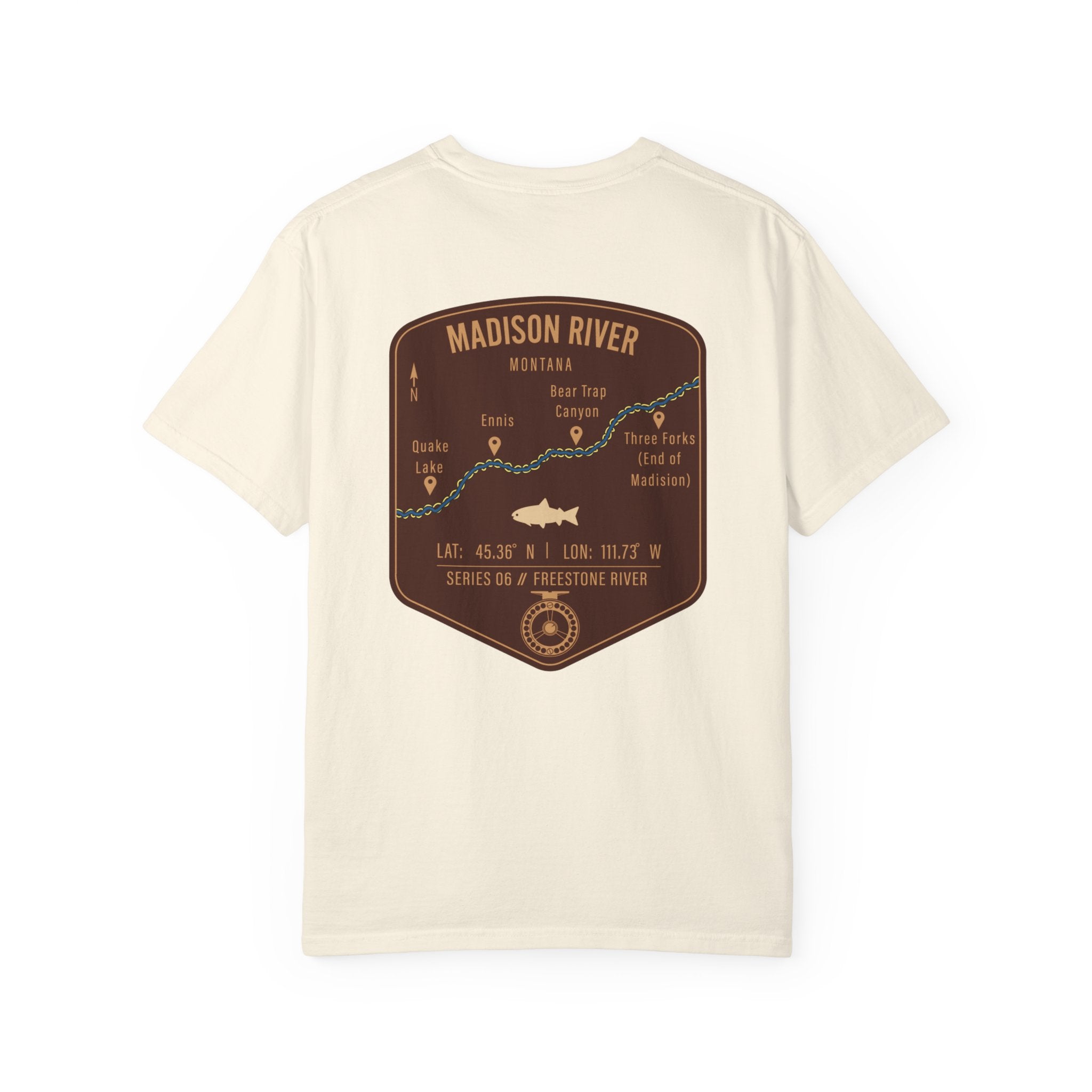 Madison River Montana Fly Fishing T-Shirt - Vintage Map Design Retro Angler Tee - Quake Lake Ennis Bear Trap Canyon Souvenir