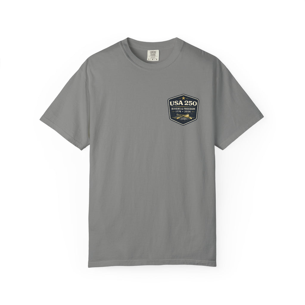 USA 250 River Heritage Light Color Back Badge Rugged Cotton Tee