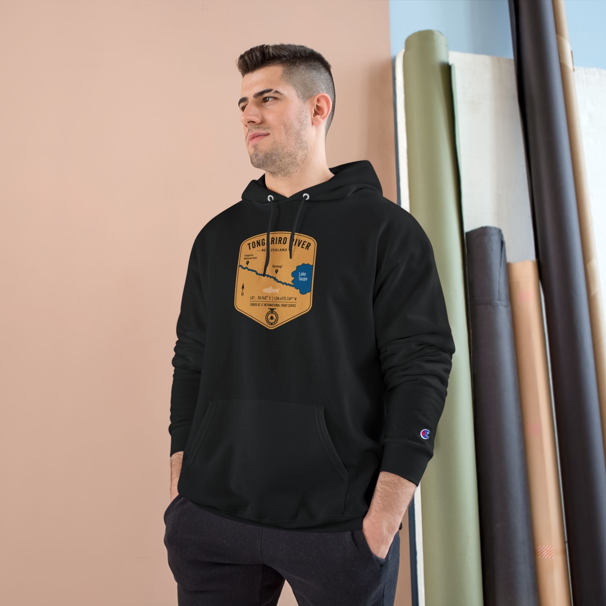 Global Series - Tongariro River New Zealand Patch Graphic Hoodie | Outdoor Adventure