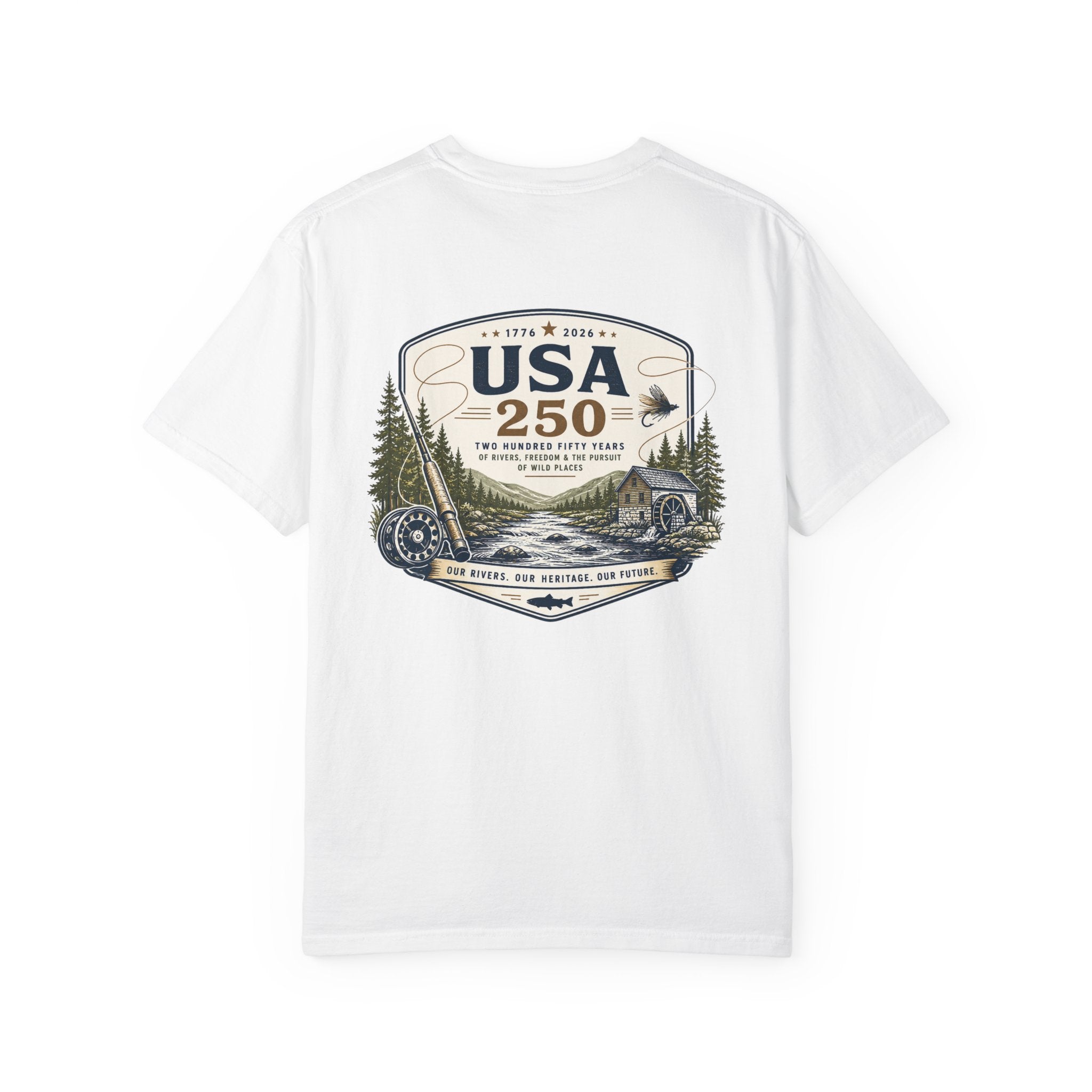 USA 250 River Heritage Light Color Back Badge Rugged Cotton Tee