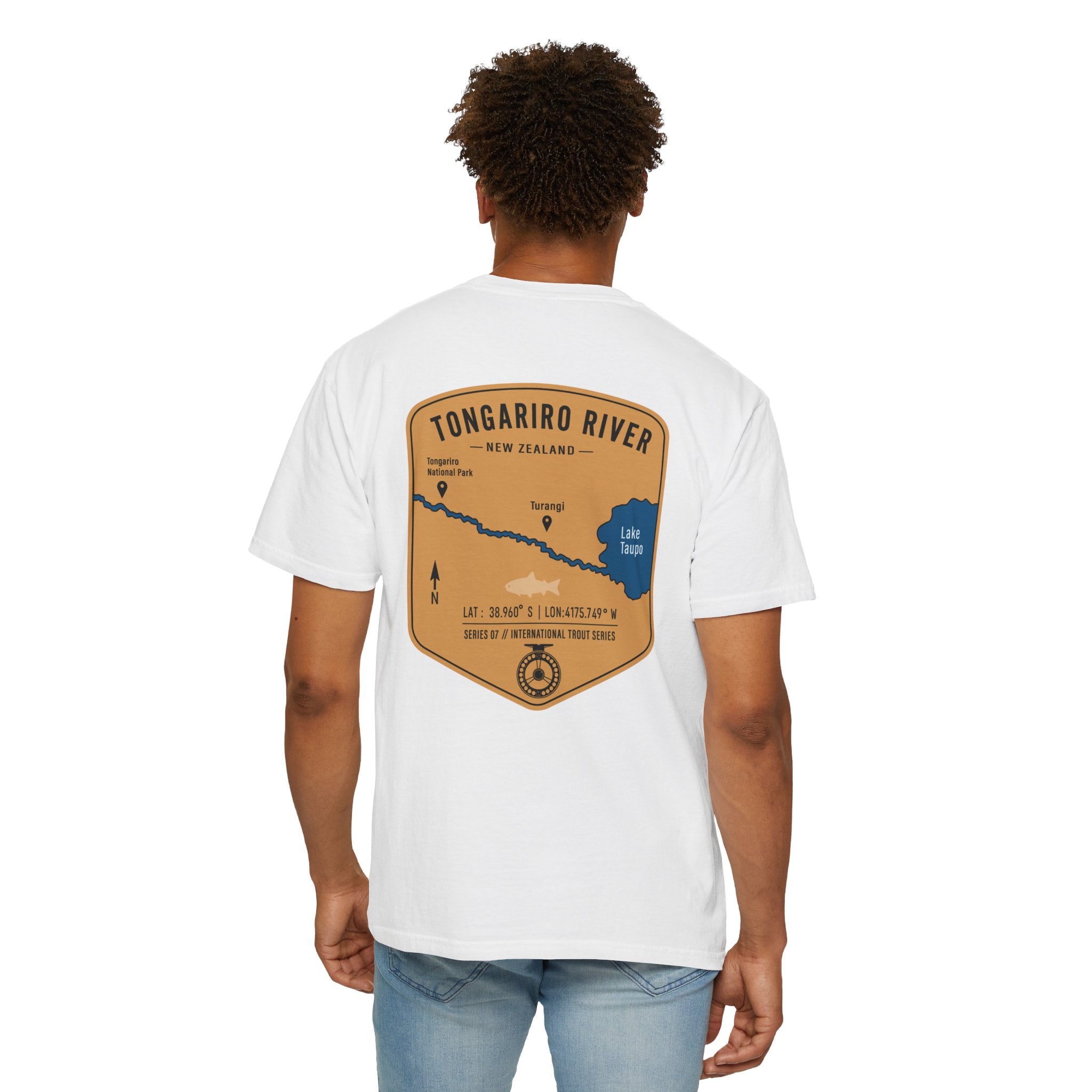 Tongariro River New Zealand Fly Fishing T-Shirt - Vintage Trout Fishing Map Tee for Anglers - Turangi Lake Taupo Souvenir