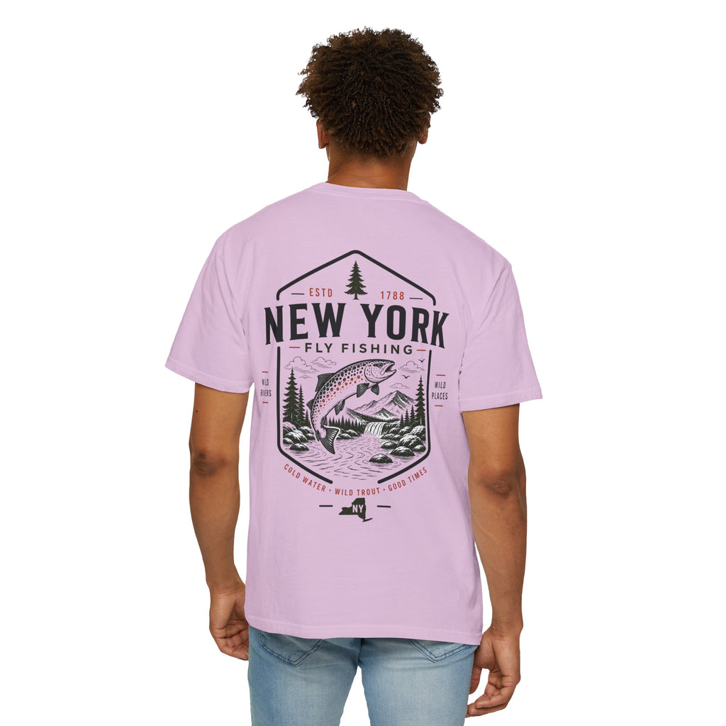 New York - State Fly Fishing Badge — Rugged Cotton Tee