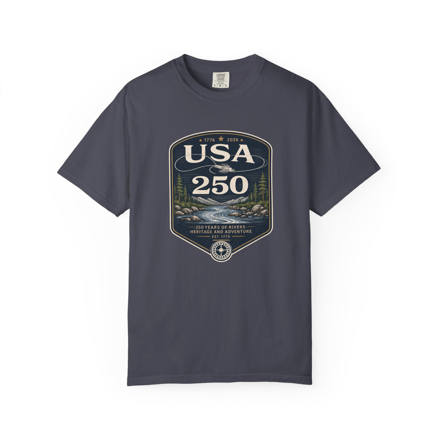 USA 250 River Heritage | Dark Color Front Badge Rugged Cotton Tee