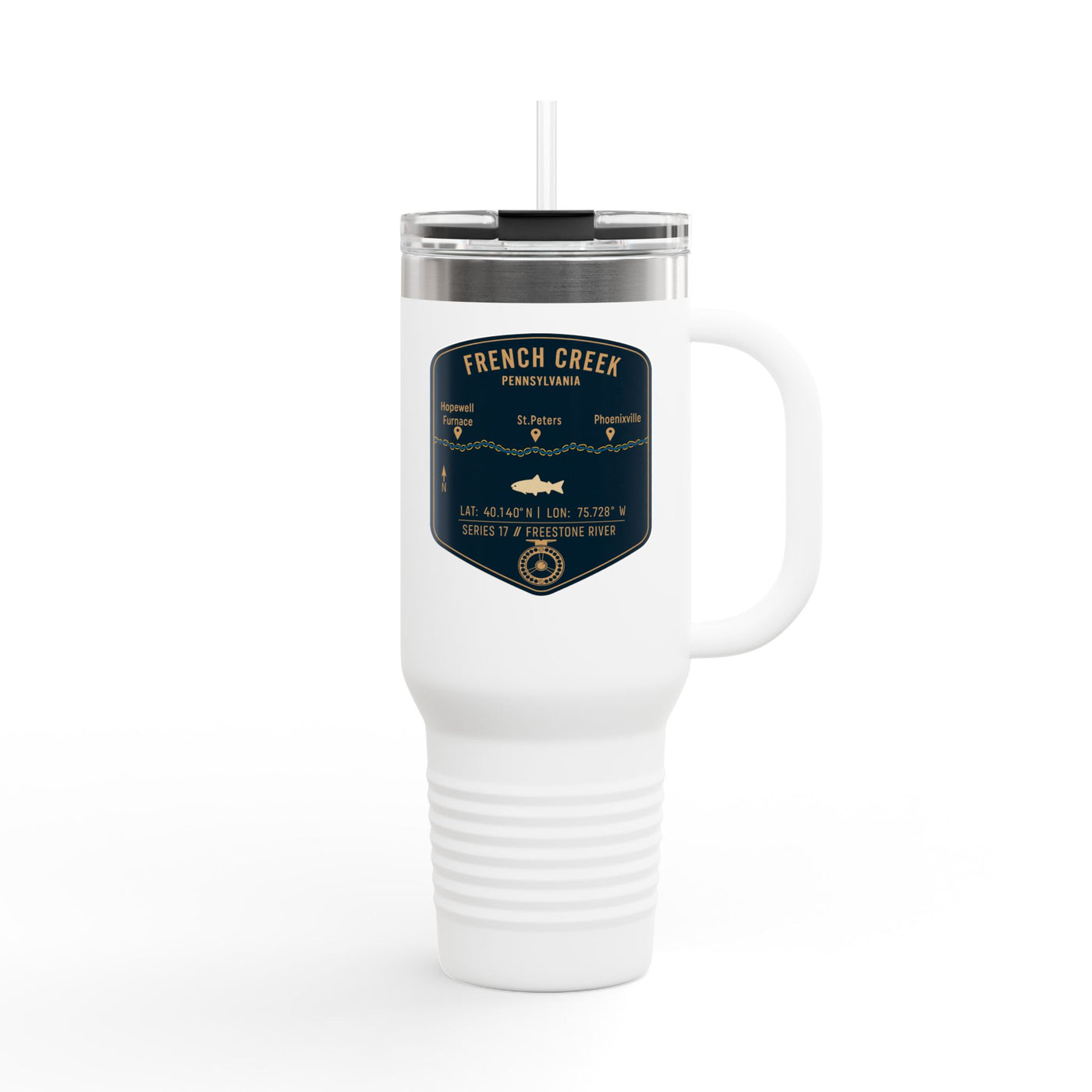 French Creek Fishing Badge Travel Mug | 40oz Insulated Tumbler