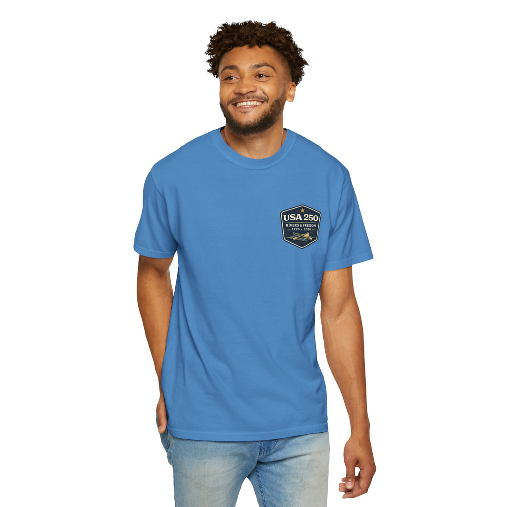 USA 250 River Heritage Light Color Back Badge Rugged Cotton Tee