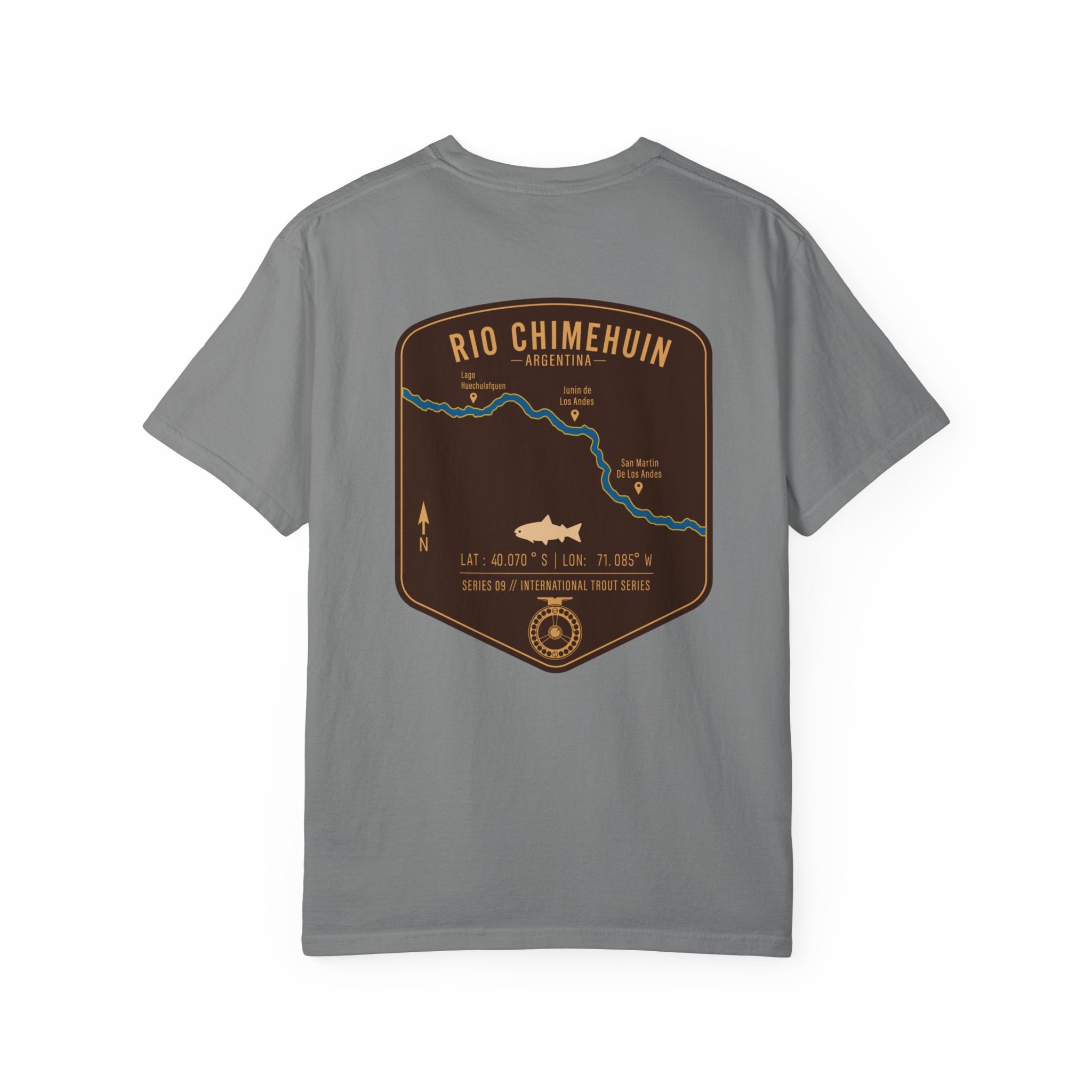 Rio Chimehuin Argentina Fly Fishing T-Shirt - Vintage Patagonia Trout Series Map Tee - Junin de los Andes Souvenir