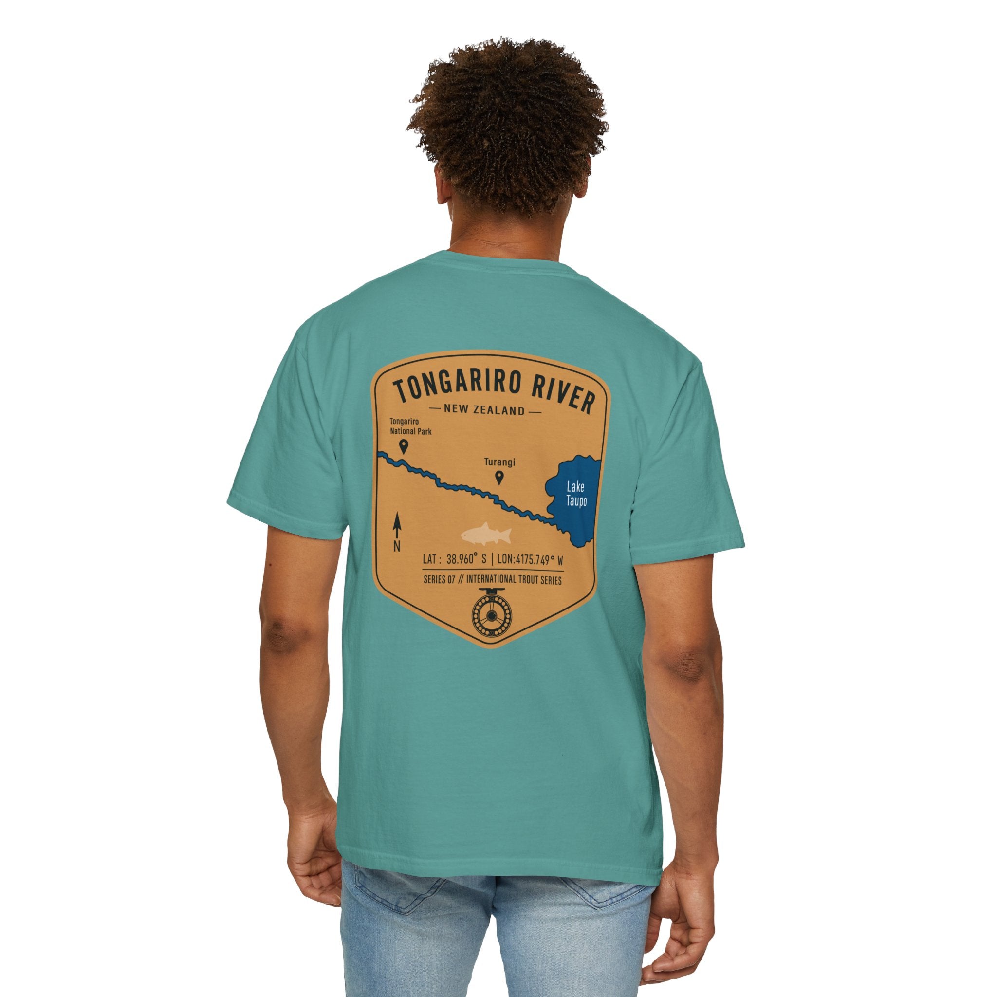 Tongariro River New Zealand Fly Fishing T-Shirt - Vintage Trout Fishing Map Tee for Anglers - Turangi Lake Taupo Souvenir