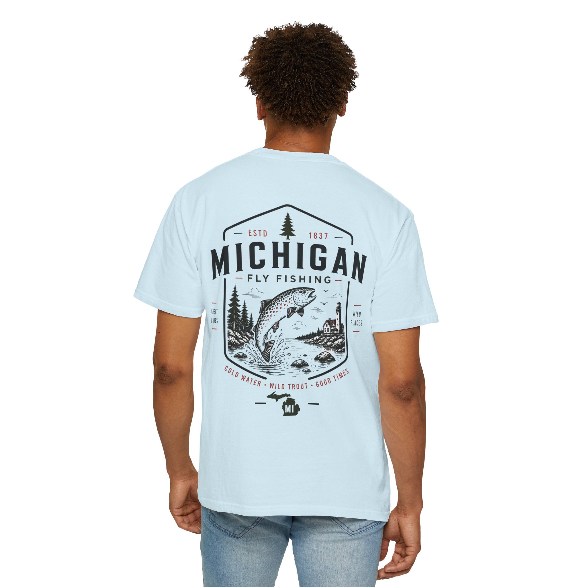 Michigan - State Fly Fishing Badge — Rugged Cotton Tee