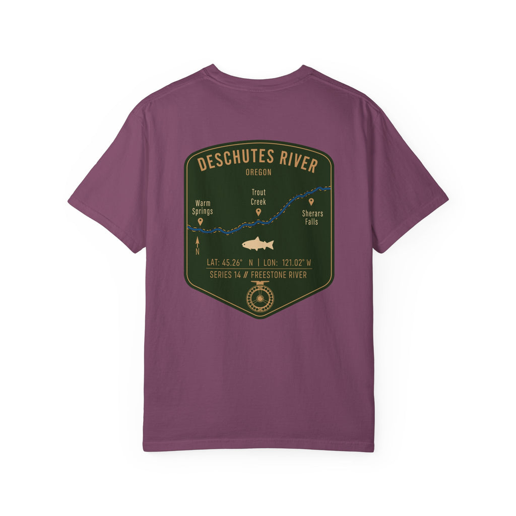 Deschutes River Oregon Fly Fishing T-Shirt - Vintage Trout Angler Map Tee - Warm Springs & Trout Creek Adventure Apparel