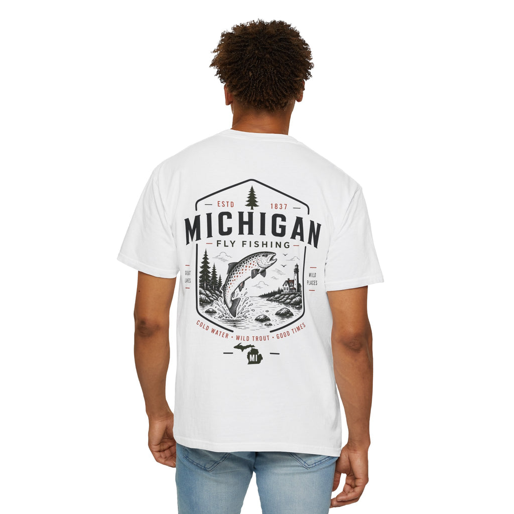 Michigan - State Fly Fishing Badge — Rugged Cotton Tee