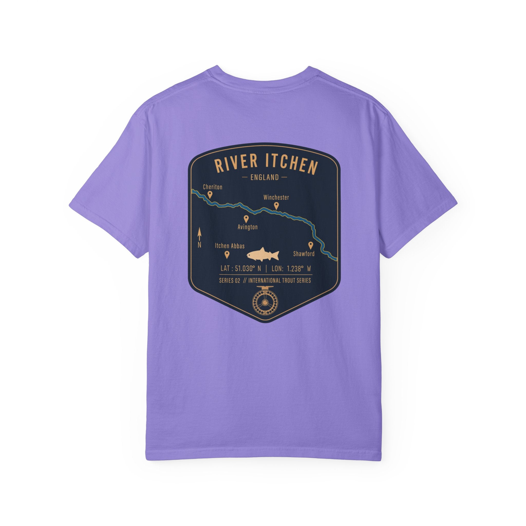 River Itchen England Fly Fishing Trout T-Shirt - Vintage Winchester Map Angler Gift - International Trout Series