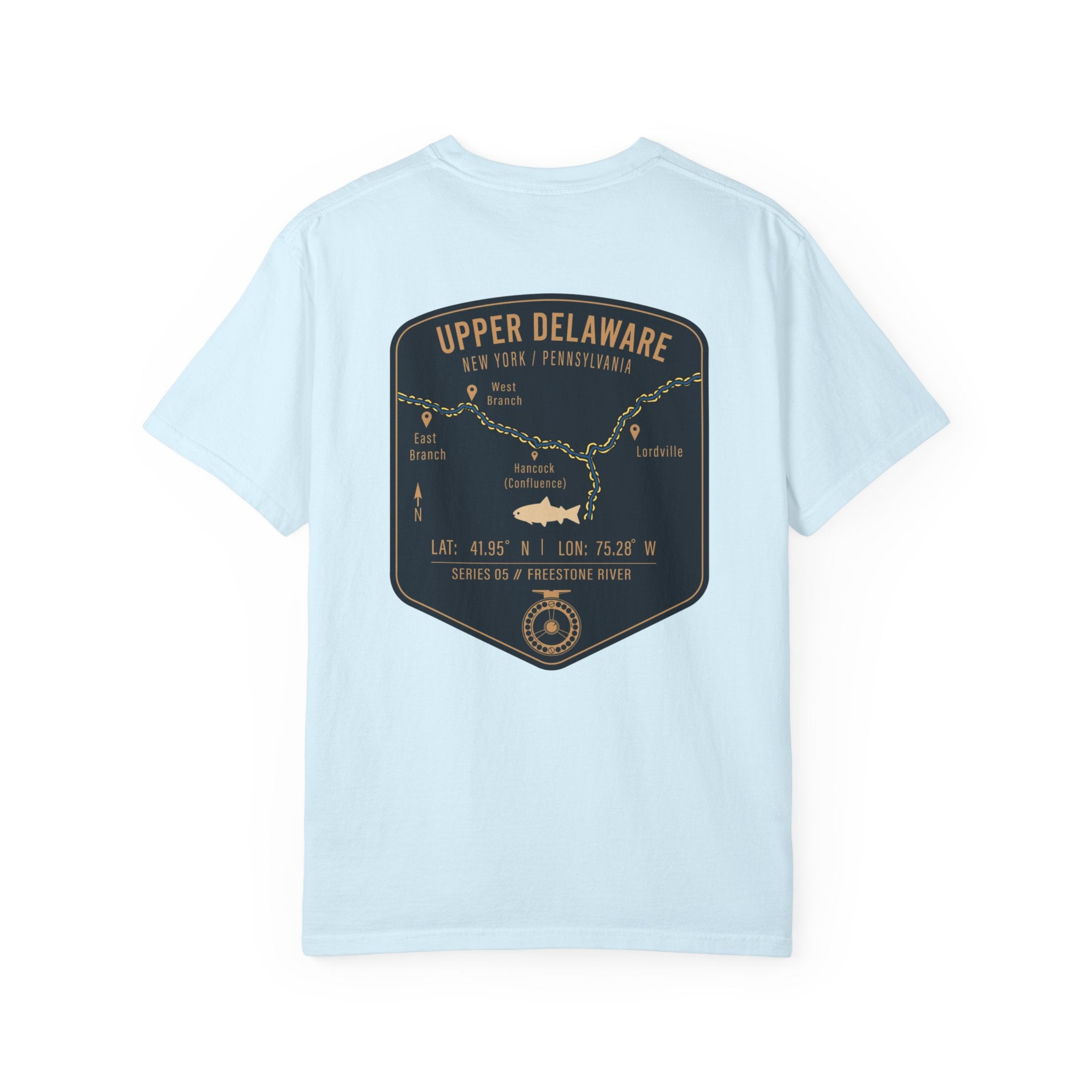 Upper Delaware River Fly Fishing T-Shirt - Vintage Hancock NY PA Map Design - Premium Angler Gift Tee