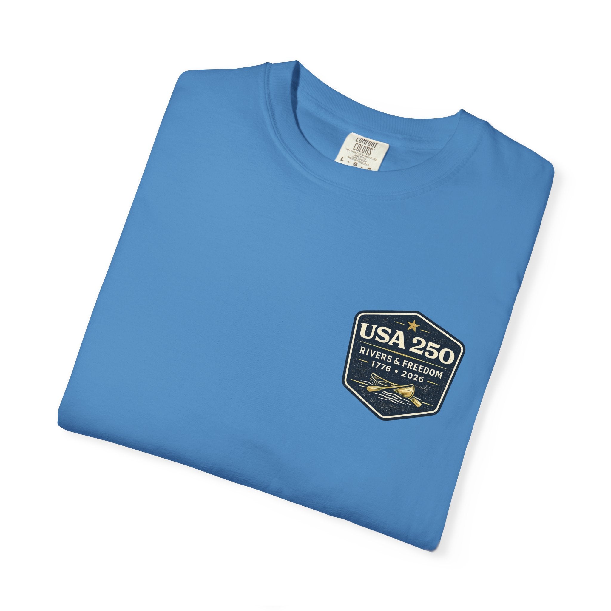 USA 250 River Heritage Light Color Back Badge Rugged Cotton Tee