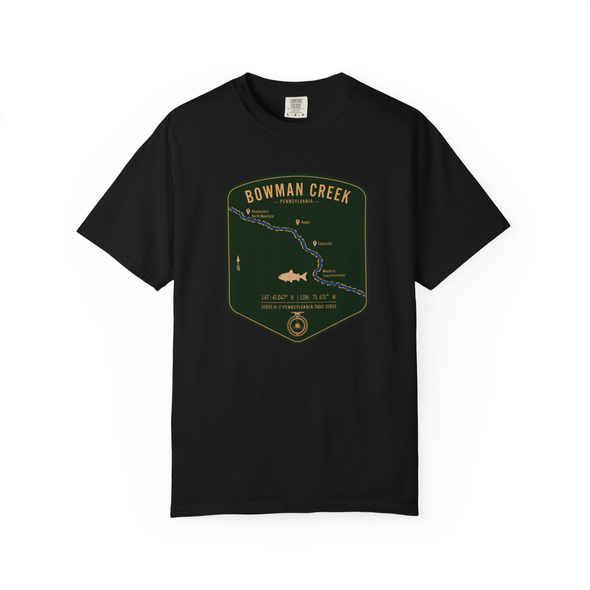 Bowman Creek PA Fishing Map | Rugged Cotton Trout Tee