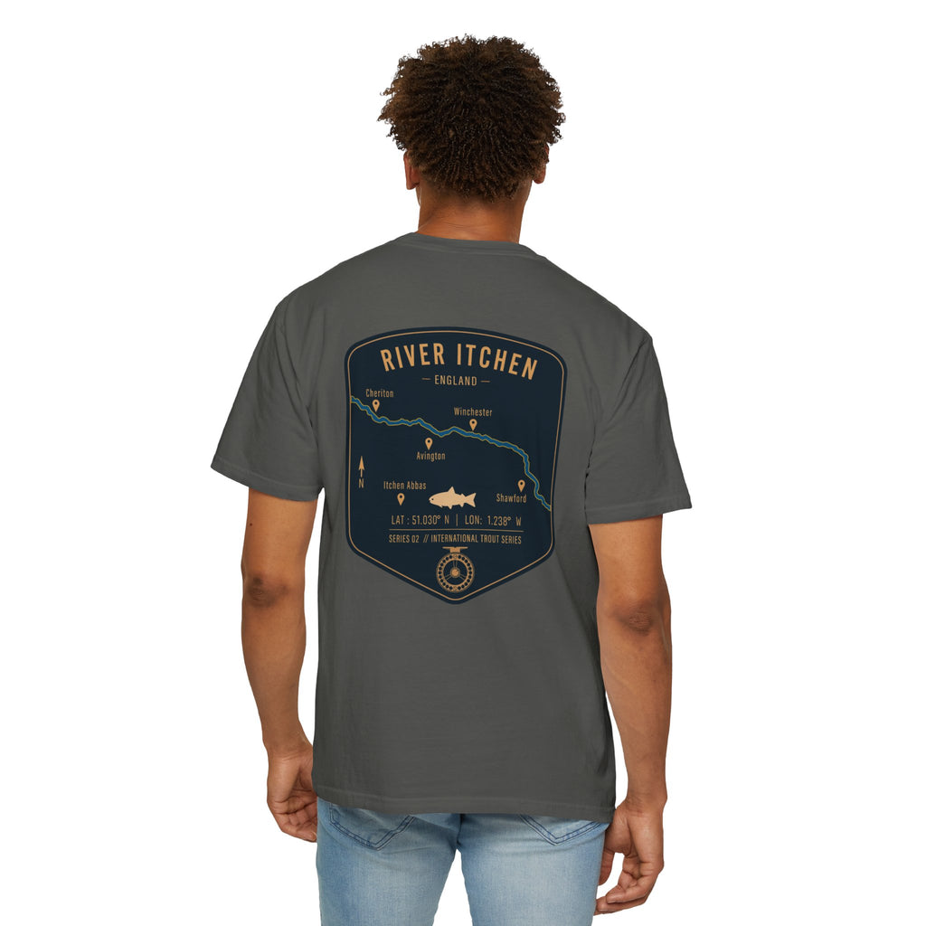 River Itchen England Fly Fishing Trout T-Shirt - Vintage Winchester Map Angler Gift - International Trout Series