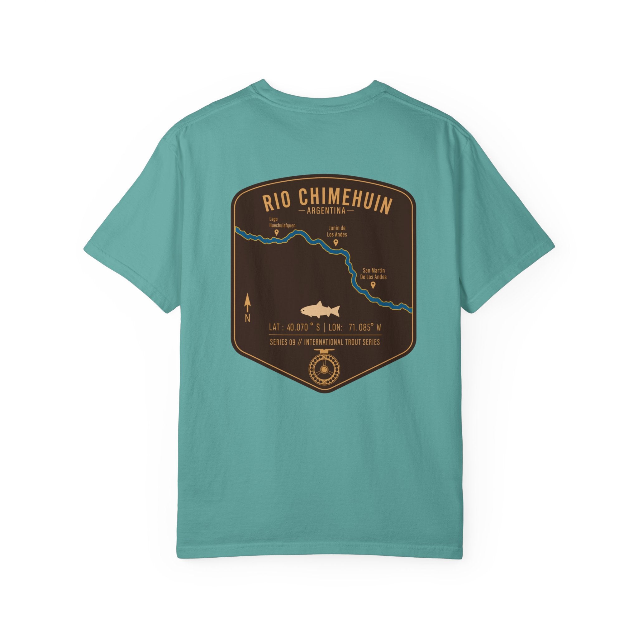 Rio Chimehuin Argentina Fly Fishing T-Shirt - Vintage Patagonia Trout Series Map Tee - Junin de los Andes Souvenir