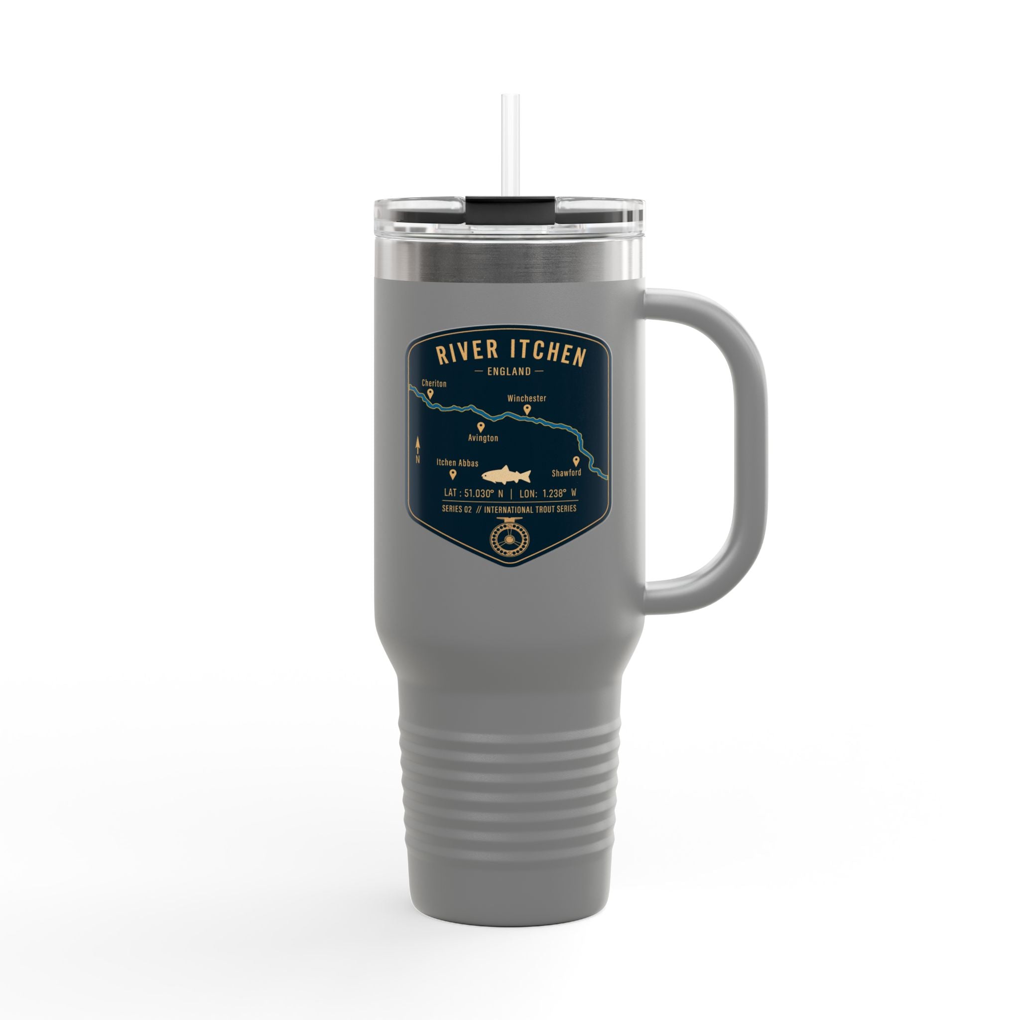 River Itchen Fishing Badge Travel Mug | 40oz Insulated Tumbler