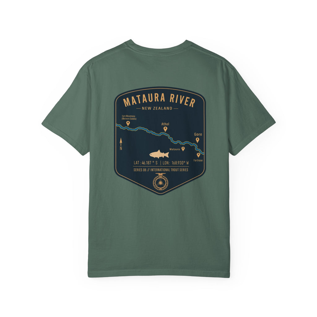 Mataura River New Zealand Fly Fishing T-Shirt - Vintage Trout Series Map Graphic Tee - Gift for Anglers