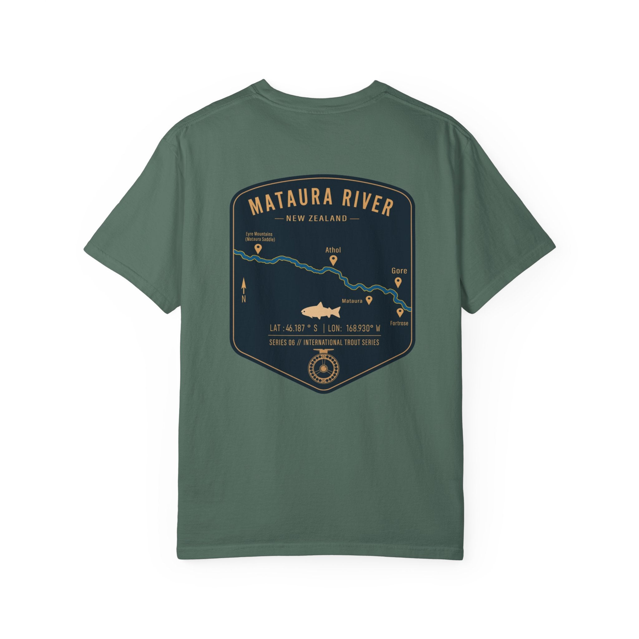 Mataura River New Zealand Fly Fishing T-Shirt - Vintage Trout Series Map Graphic Tee - Gift for Anglers