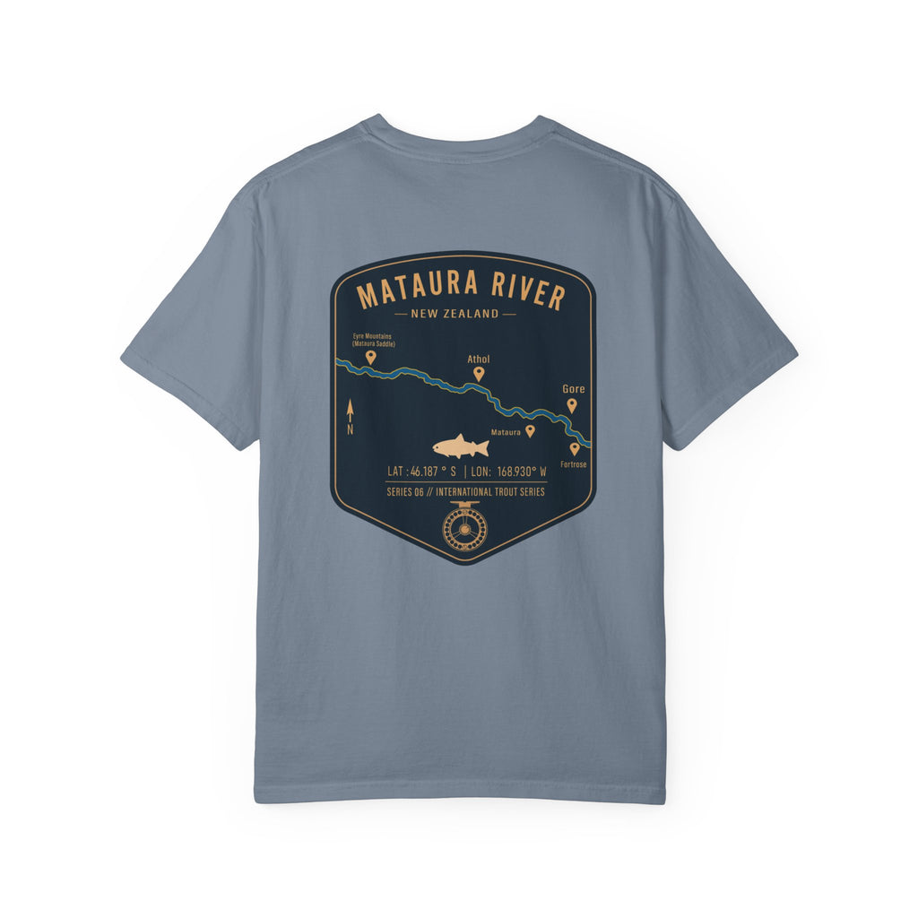 Mataura River New Zealand Fly Fishing T-Shirt - Vintage Trout Series Map Graphic Tee - Gift for Anglers