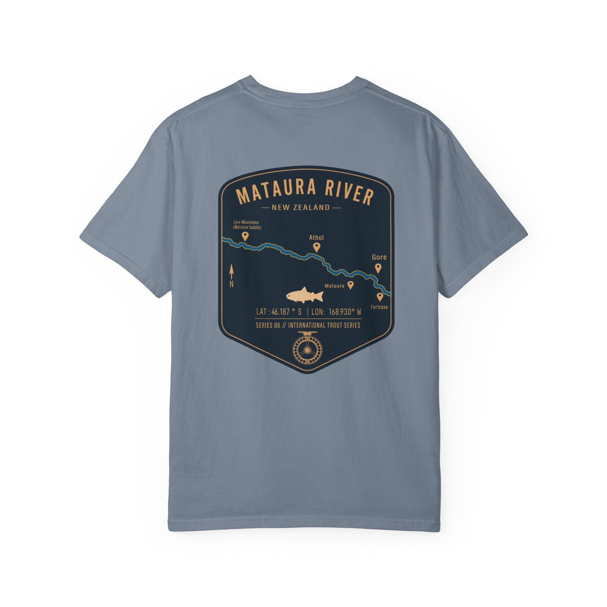 Mataura River New Zealand Fly Fishing T-Shirt - Vintage Trout Series Map Graphic Tee - Gift for Anglers