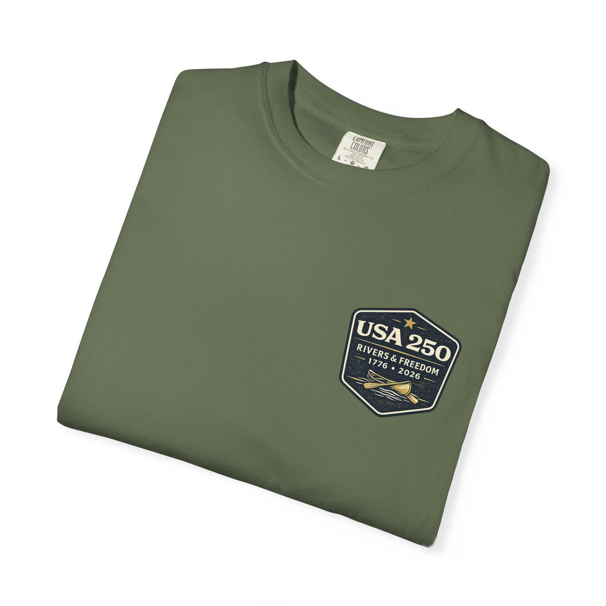 USA 250 River Heritage Light Color Back Badge Rugged Cotton Tee