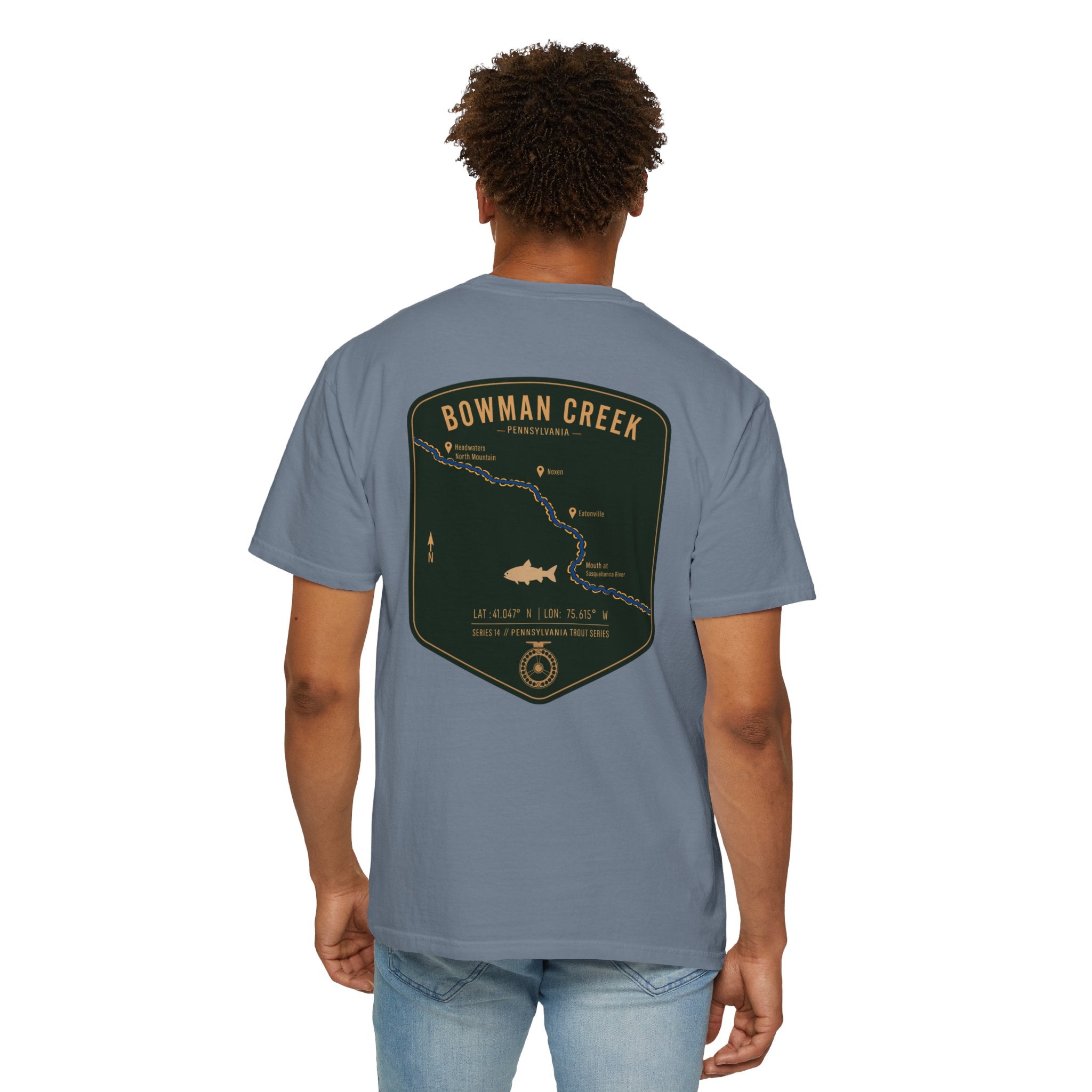 Bowman Creek Pennsylvania Fly Fishing T-Shirt - Series 14 Trout Map Tee for Anglers