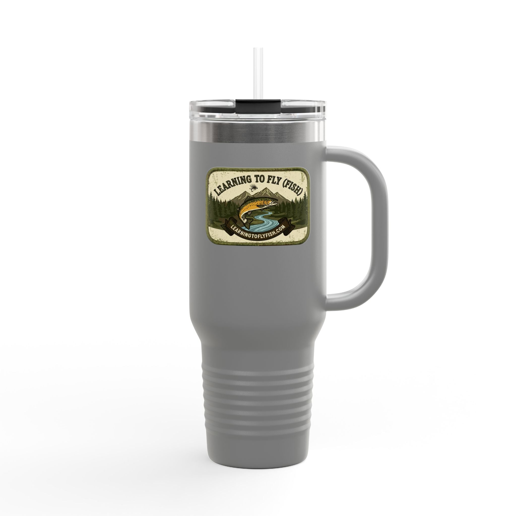 Learning to Fly (Fish) Fishing Badge Travel Mug | 40oz Insulated Tumbler