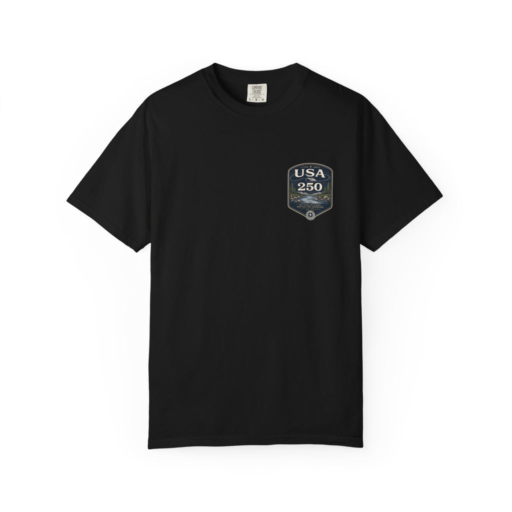 USA 250 River Heritage | Pocket-Sized Dark Badge Rugged Cotton Tee